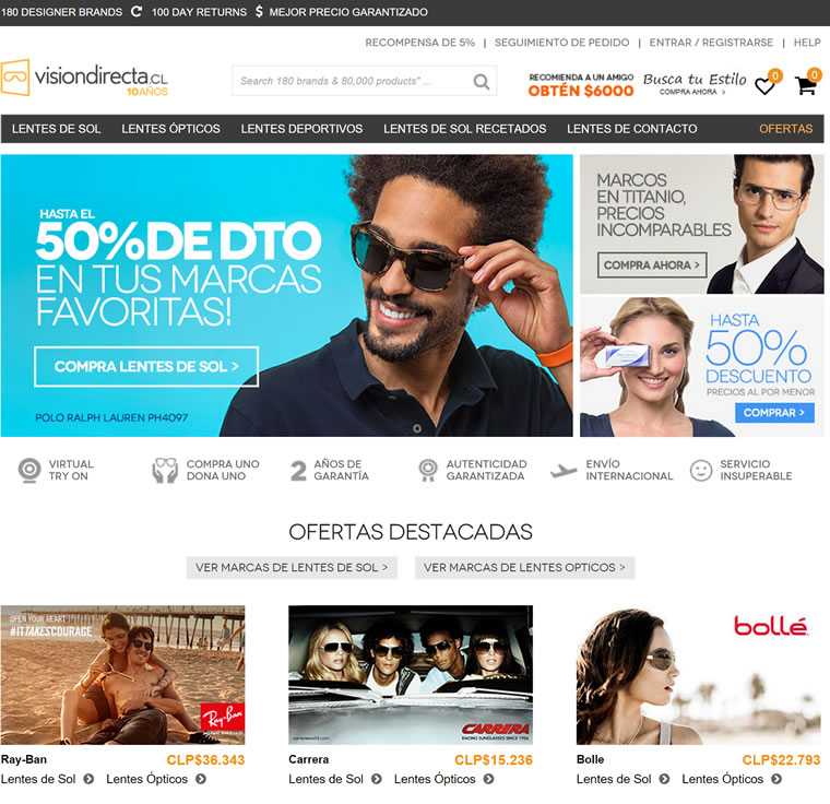 Vision Directa智利眼鏡網：框架眼鏡、隱形眼鏡和名牌太陽眼鏡 智利購物網站 MeetKK-MeetKK